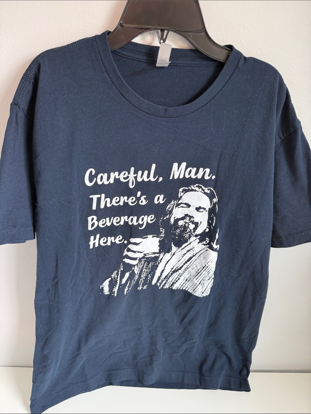 BIG LEBOWSKI Navy Short Sleeve Tee with White 'Careful, Man' Graphic